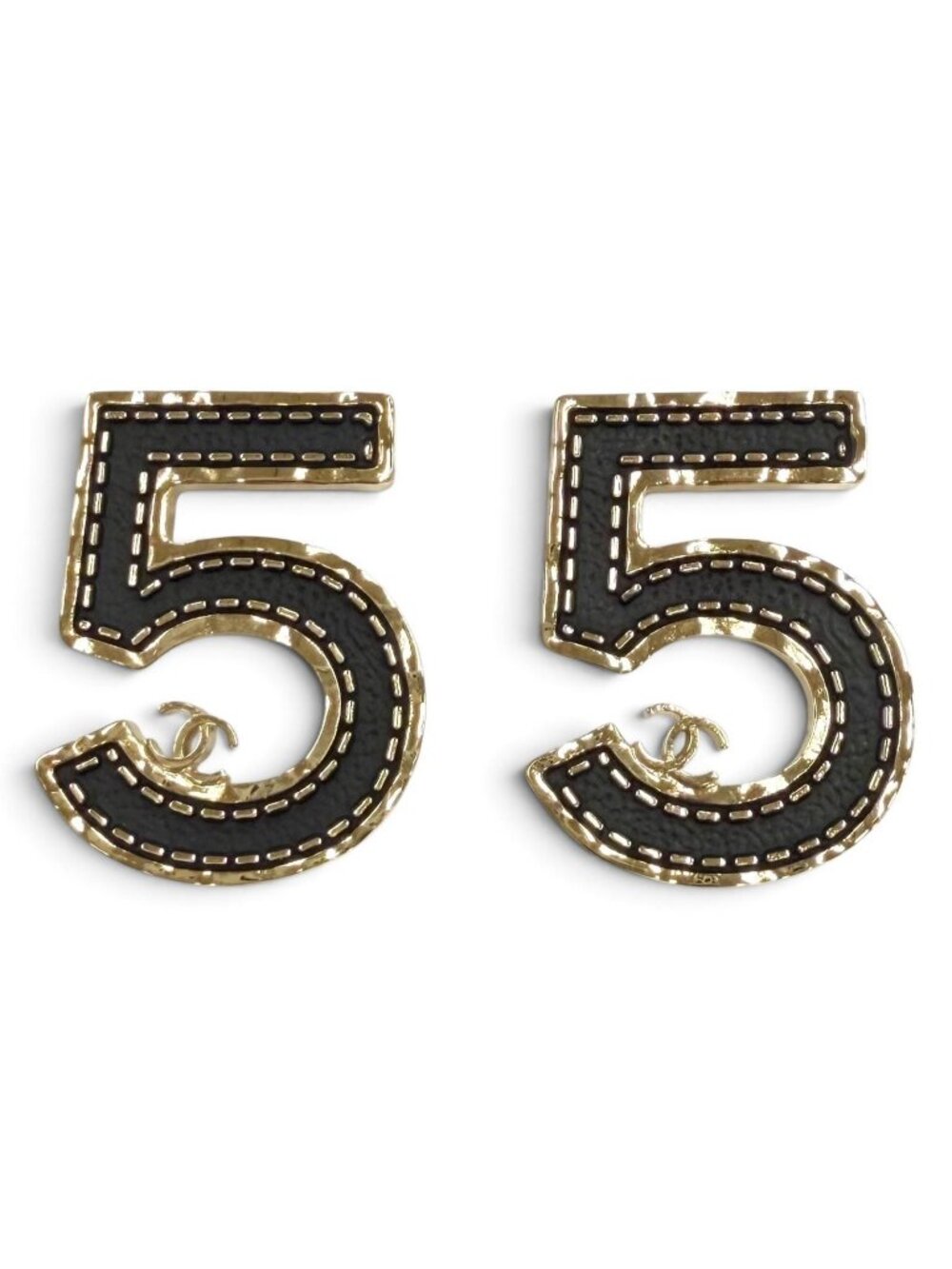 Chanel CC Logo 5 Earrings Black Gold
